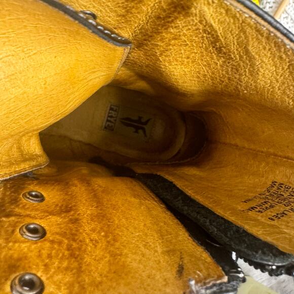 Frye Vintage Y2K Villager Boot Lace Up Zip Stitch Chunky Heel Black Size 7 1/2 - Picture 7 of 9